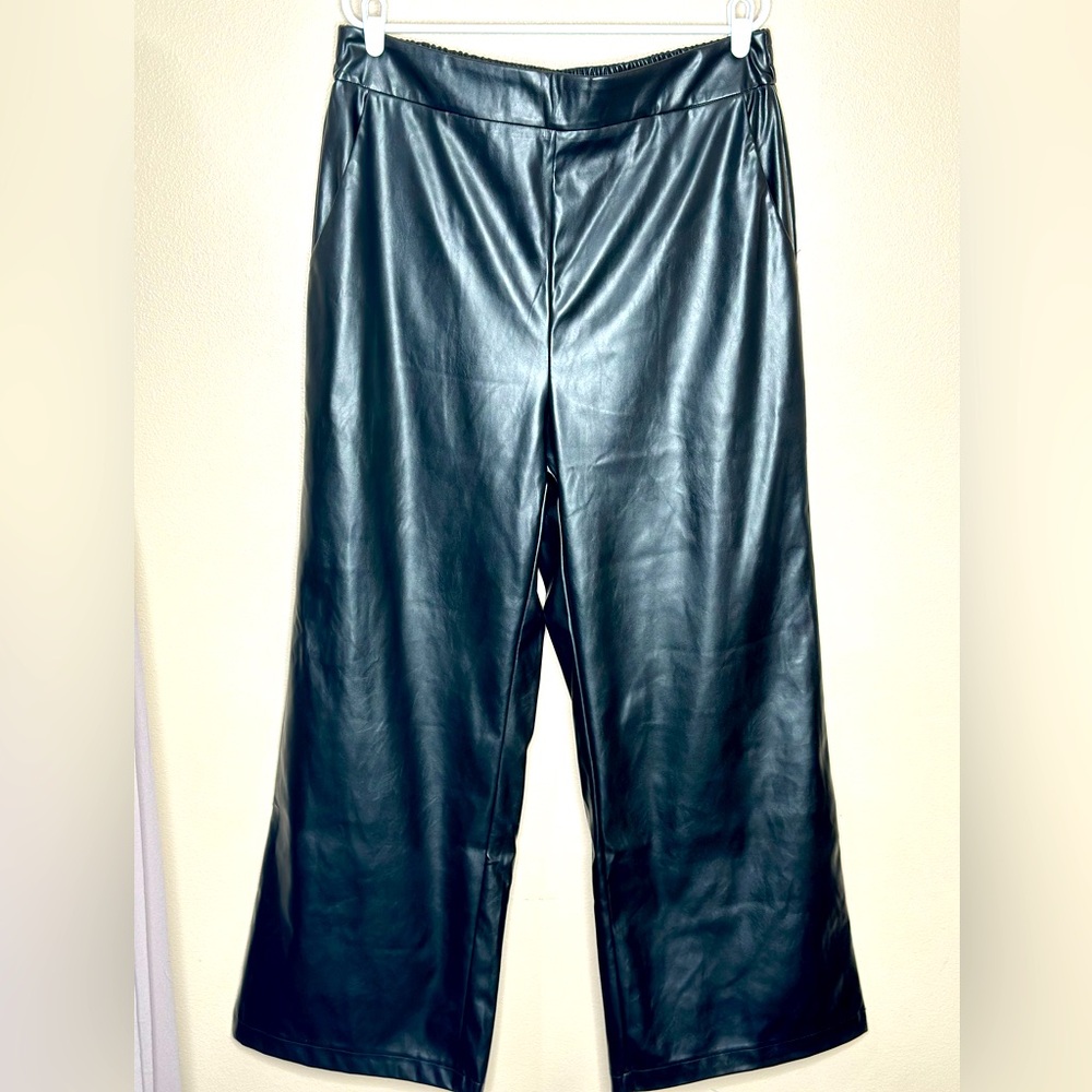 Cotton Bleu faux leather wide leg pull on pants‎ size 1X